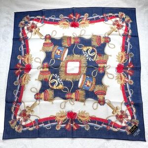 Vintage Celine Blue Drum Scarf Handkerchief Authentic 47x47 CM Cotton Japan